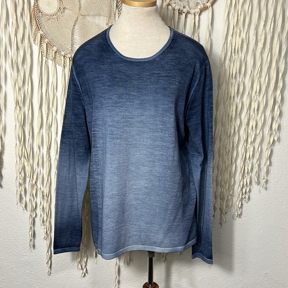 Dune Made in Italy NWT Blue Ombre Merino Wool Crewneck Sweater M/L - Picture 1 of 12